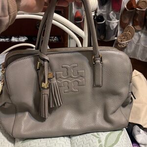 Tory Burch Taupe Leather Satchel  Thea Triple Zip Satchel.